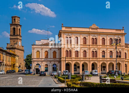 Italy Emilia Romagna Novellara Piazza Cesare Battisti and the fortress to left Stock Photo