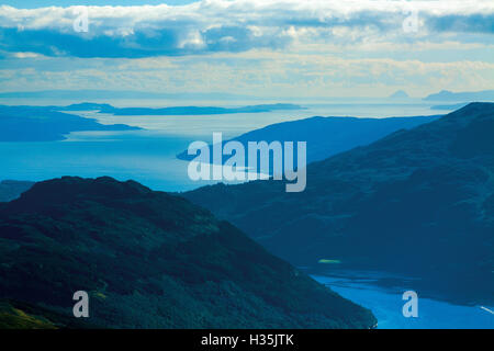 Loch Goil, Firth of Clyde, Cumbrae and Ailsa Craig from Ben Donich, Arrochar Alps, Loch Lomond and the Trossachs National Park Stock Photo