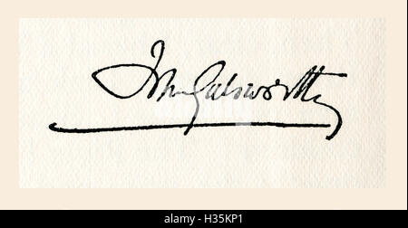 Signature of John Galsworthy, 1867 – 1933.  English novelist and playwright, winner of the Nobel Prize in Literature in 1932. Stock Photo