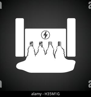 Hydro power station icon. Black background with white. Vector illustration. Stock Vector