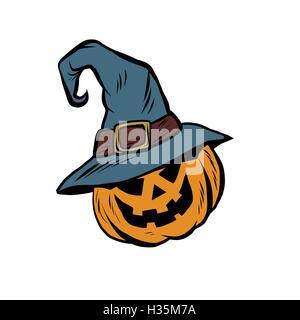 Funny Halloween pumpkin hat pilgrim Stock Vector