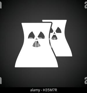 Nuclear station icon. Black background with white. Vector illustration. Stock Vector