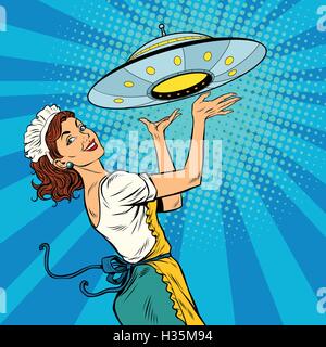The waitress with UFO Stock Vector