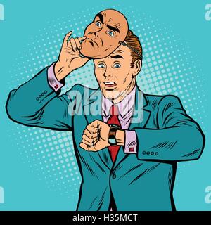 Businessman looking at his watch, time concept Stock Vector