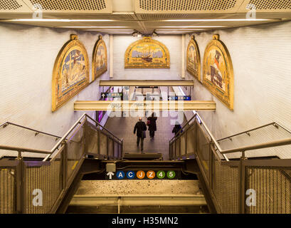 Fulton Street Subway Station in Manhattan, with maritime tile murals. Stock Photo