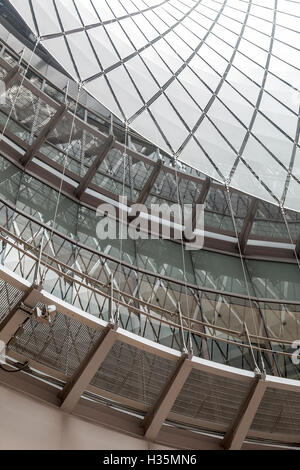 Cables supporting the conical dome of the Fulton Center, a transit hub in lower Manhattan designed by Nicholas Grimshaw with Stock Photo