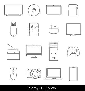 Icons digital devices, thin lines, vector illustration. Stock Vector