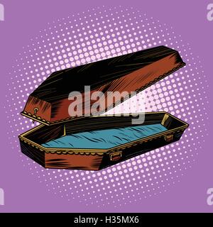 antique wooden coffin is open Stock Vector