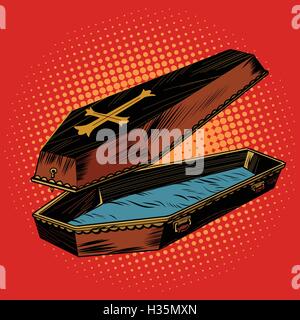 wooden coffin with Christian cross Stock Vector