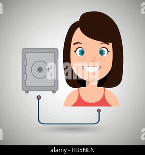 woman cartoon box safe steel Stock Vector
