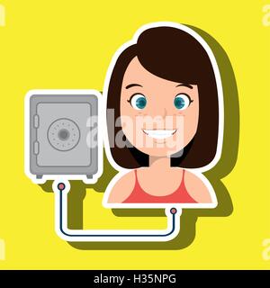 woman cartoon box safe steel Stock Vector