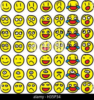 Emoji / Emoticon / Smiley Vector set. Colored, on white background. Hand drawn, silly doodles. Vector file is grouped. Stock Vector