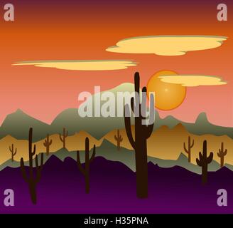 Desert wild nature landscapes with cactus Stock Vector