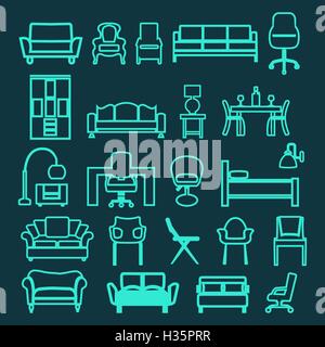 Vector Set of Fashion  interior outline  icons Stock Vector