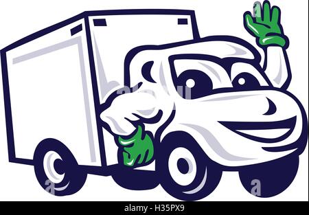 Delivery Van Waving Cartoon Stock Vector