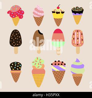 Vector Set of ice-creams and popsicles. Stock Vector