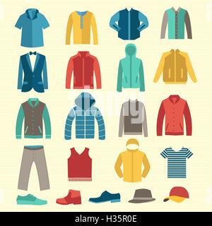 Set of flat men clothes and accessories icons Stock Vector