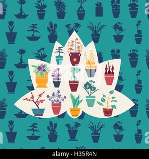 silhouette of garden flowers  and  herbs pot plants Stock Vector