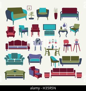 Vector Collection  of icons set Interior  design elements. Stock Vector