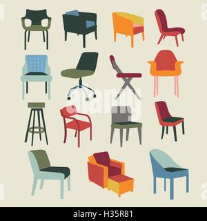 Set icons of chairs interior furniture Stock Vector