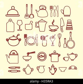 kitchenware set  outlined Stock Vector