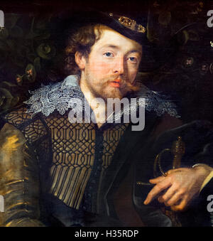 Self-portrait of the painter Peter Paul Rubens (1577-1640), taken from a larger painting, oil on canvas, c.1609. Stock Photo
