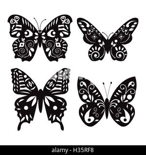 set of butterflies silhouettes isolated on white background Stock Vector