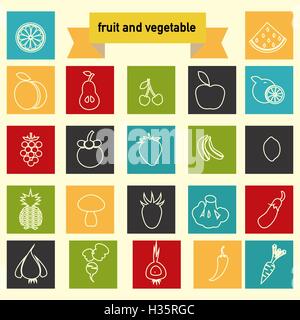 Vegetables and fruits Eco Food linear Stock Vector