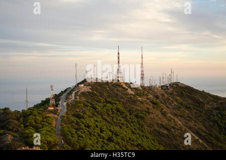 Communications masts, aerials, antennae above Mijas, Costa del Sol, Malaga Province, Spain. Stock Photo
