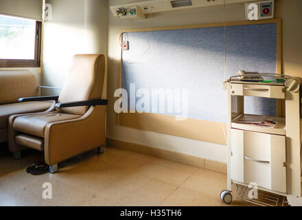 Empty hospital room, bed removed with patient. Stock Photo