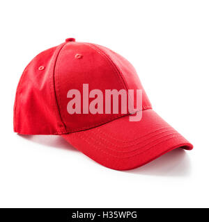 Red baseball cap isolated on white background. Sport hat. Single object with clipping path Stock Photo