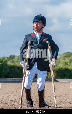 Lee Pearson, paralympian dressage competitor, at Hickstead Showground in West Sussex. Stock Photo