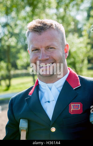 Lee Pearson, paralympian dressage competitor, at Hickstead Showground in West Sussex. Stock Photo