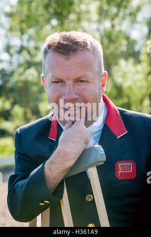 Lee Pearson, paralympian dressage competitor, at Hickstead Showground in West Sussex. Stock Photo