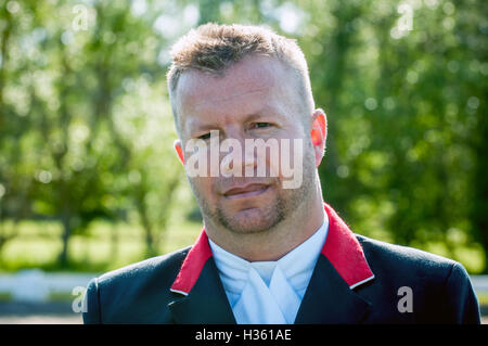 Lee Pearson, paralympian dressage competitor, at Hickstead Showground in West Sussex. Stock Photo