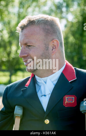 Lee Pearson, paralympian dressage competitor, at Hickstead Showground in West Sussex. Stock Photo