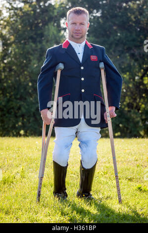 Lee Pearson, paralympian dressage competitor, at Hickstead Showground in West Sussex. Stock Photo