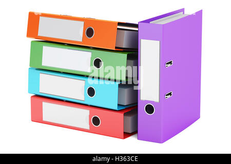 heap of colored ring binders, 3D rendering isolated on white background Stock Photo