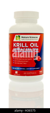 Winneconne, WI - 7 September 2016:  Bottle of Naturo Sciences krill oil on an isolated background. Stock Photo