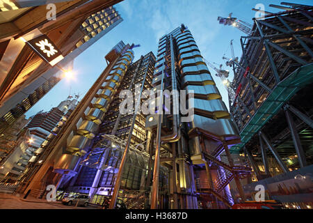 Lloyd's building London at dusk, Lime St, England Stock Photo