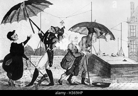 Introduction of the umbrella, around 1800 Stock Photo