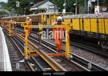 London Underground engineers working on Northern Line track replacement, London Underground rail track, London, UK Stock Photo