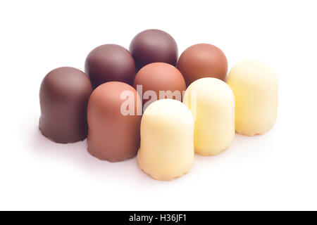 Chocolate coated marshmallow treats isolated Stock Photo