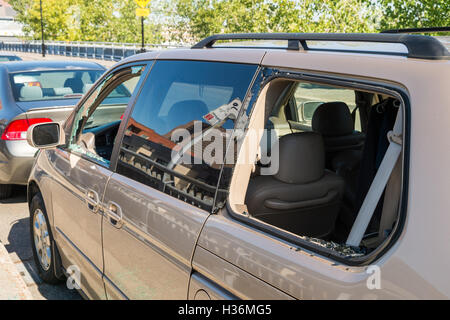 View of a damaged glass from car theft. Stock Photo