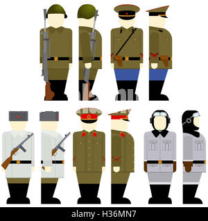 Uniforms and weapons of Soviet soldiers and officers in the Second World War. The illustration on a white background. Stock Photo