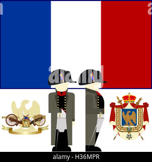 The coat of arms and flag of France during the reign of Emperor Napoleon. The illustration on a white background. Stock Photo