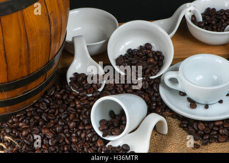 coffee beans and cups white Stock Photo