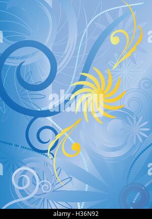 flower of gold and spirals  blue Stock Vector