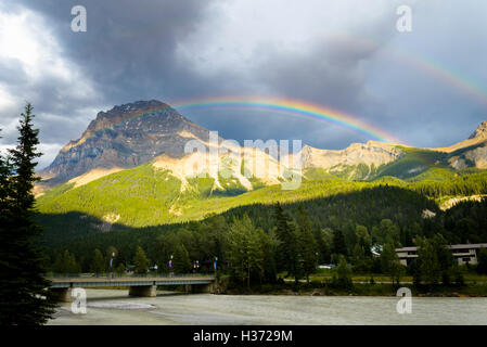 Rainbow over Mount Stephen, , Field, Yoho National Park,  British Columbia, Canada Stock Photo