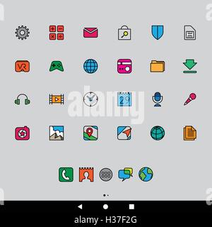 Vector Illustration of Cartoon Smartphone Apps and User Interface Icons Stock Vector